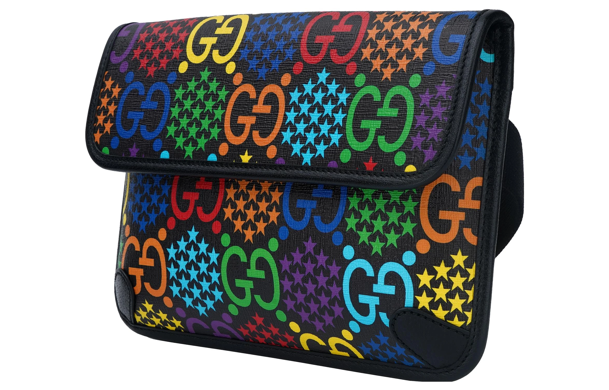 商品[国内直发] Gucci|古驰 Psychedelic魔幻跳跳糖彩色老花Logo 帆布拼皮 胸包腰包 男女同款 黑色/彩色,价格¥5736,第3张图片详细描述