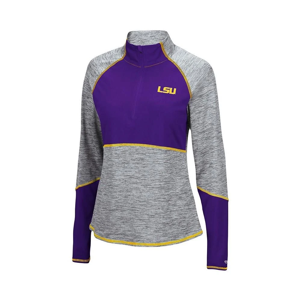 商品Colosseum|Women's Heathered Gray, Purple LSU Tigers Color Block Space-Dye Raglan Quarter-Zip Top,价格¥338,第2张图片详细描述