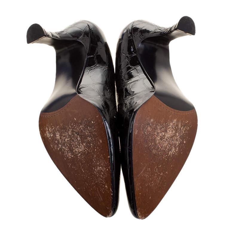 Stuart Weitzman Black Patent Croc Embossed Leather Pumps Size 38.5商品第6张图片规格展示