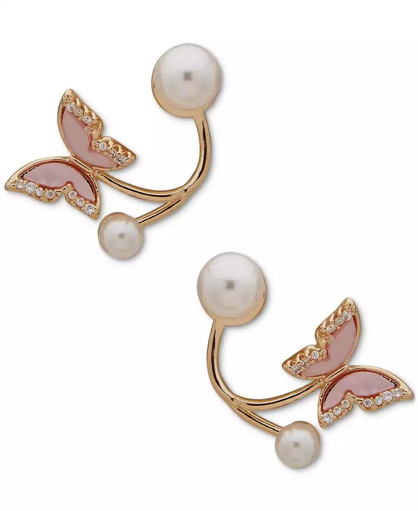 商品Lonna & Lilly|Gold-Tone Pavé Pink Butterfly & Imitation Pearl Drop Earrings,价格¥214,第1张图片