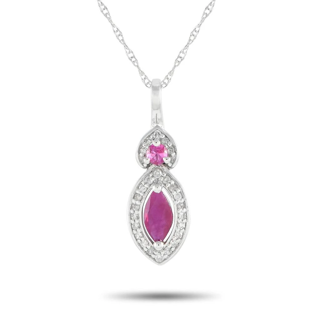 商品LB Exclusive|14K White Gold 0.07ct Diamond and Ruby Marquise Necklace PD4-16299WRU,价格¥2124,第1张图片