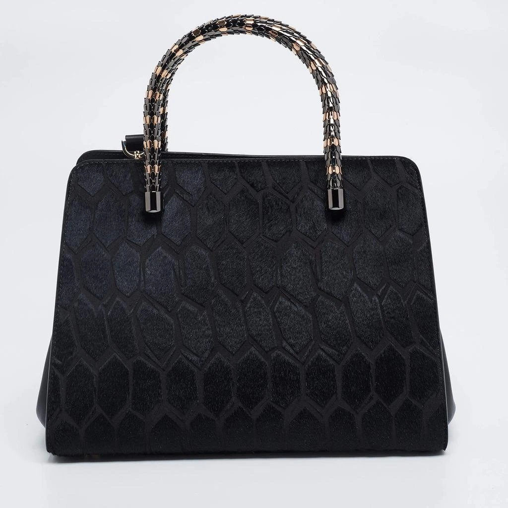 商品[二手商品] BVLGARI|Bvlgari Black Leather and Calf Hair Serpenti Scaglie Tote,价格¥7945,第4张图片详细描述