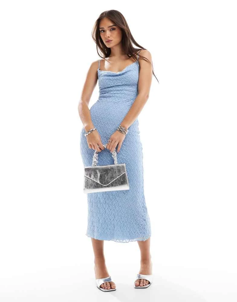商品Bershka|Bershka blonde lace midi dress in light blue,价格¥273,第1张图片