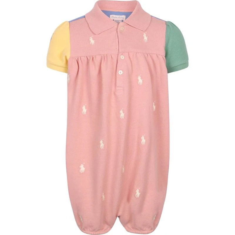 商品Ralph Lauren|Embroidered polo logo color block romper in pink and blue,价格¥1113,第1张图片