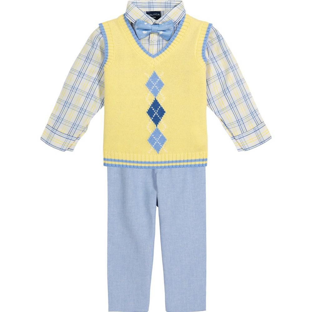 商品Nautica|Baby Boys Argyle Sweater Vest 4 Piece Set,价格¥238,第1张图片