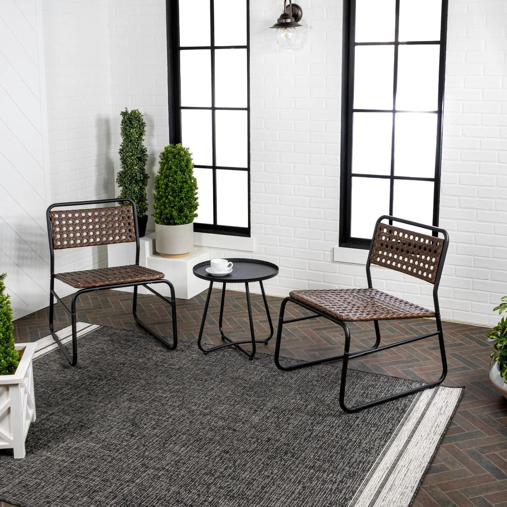 商品JONATHAN Y|Freja 3-Piece Mid-Century Modern Faux Rattan Conversation Outdoor Patio Set, Black/Brown,价格¥2068,第2张图片详细描述