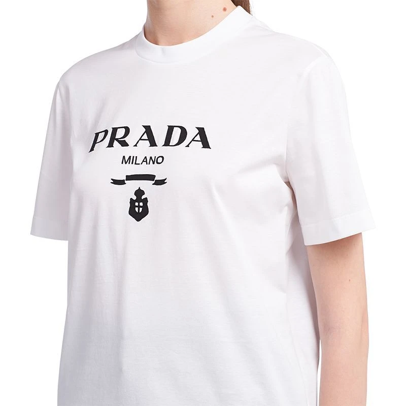 【预售3-7天】PRADA/普拉达  女士白色刺绣平纹针织棉质短袖T恤35838R_10GN_F0009_S_162 商品