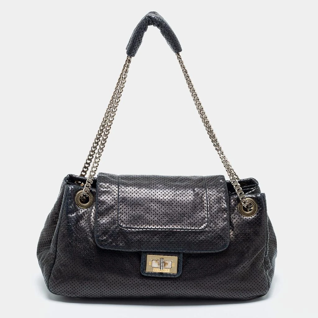 商品[二手商品] Chanel|Chanel Black Perforated Leather Accordion Flap Shoulder Bag,价格¥7102,第1张图片