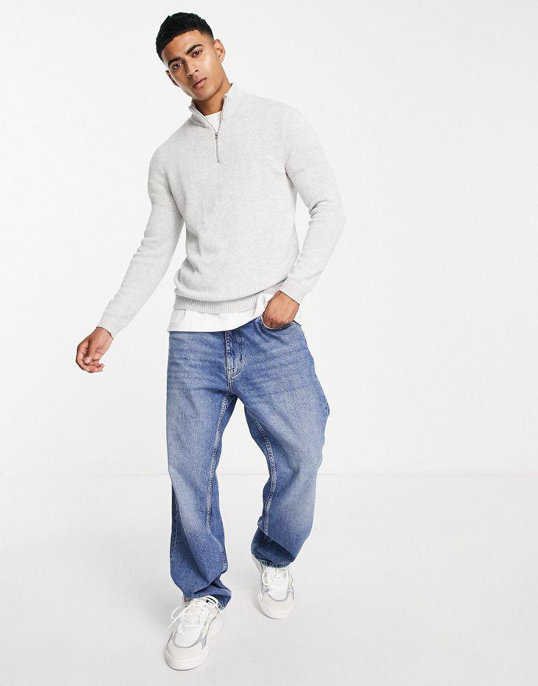 ASOS DESIGN midweight half zip cotton jumper in grey商品第4张图片规格展示