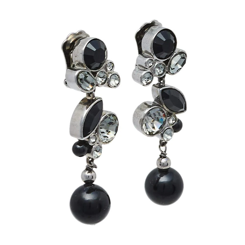 商品[二手商品] Dior|Dior Silver Tone Noir Crystal Drop Clip On Earrings,价格¥1421,第2张图片详细描述