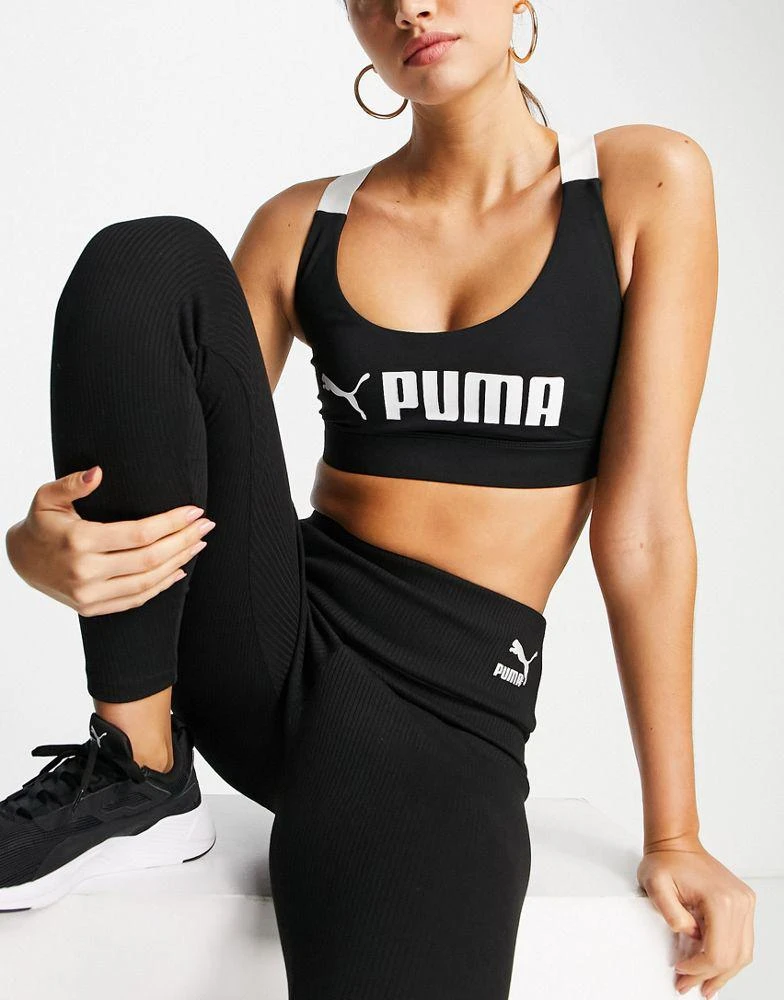 商品Puma|Puma Training Fit mid support sports bra with colourblock in black,价格¥175,第1张图片