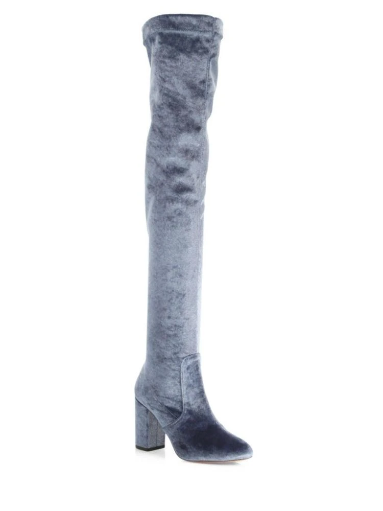 商品Aquazzura|So Me Velvet Over-The-Knee Block Heel Boots,价格¥2984,第1张图片