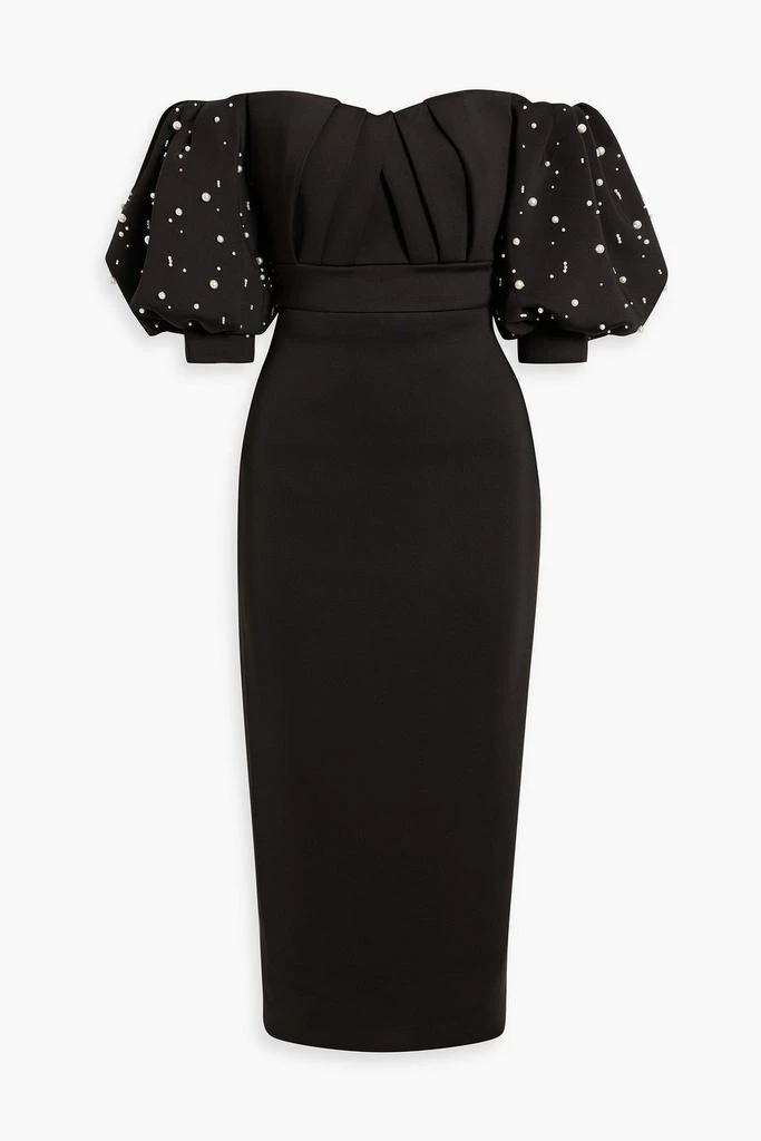 商品Badgley Mischka|Off-the-shoulder embellished scuba midi dress,价格¥2108,第1张图片