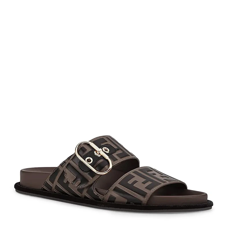 Fendi 芬迪 女士棕色皮革平底拖鞋 8X6749-A5JX-F1425 商品