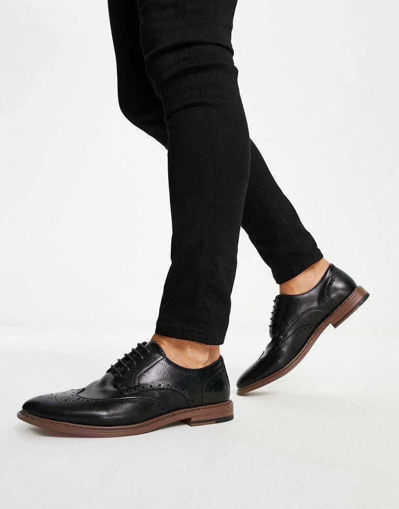 商品ASOS|ASOS DESIGN brogue shoes in black faux leather,价格¥294,第4张图片详细描述