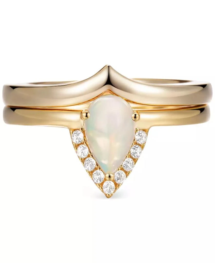 商品Macy's|2-Pc. Set Emerald (5/8 ct. t.w.) & White Topaz (1/20 ct. t.w.) V Halo Ring & Fitted Band in Gold-Plated Sterling Silver (Also in Aquamarine & Opal),价格¥514,第1张图片