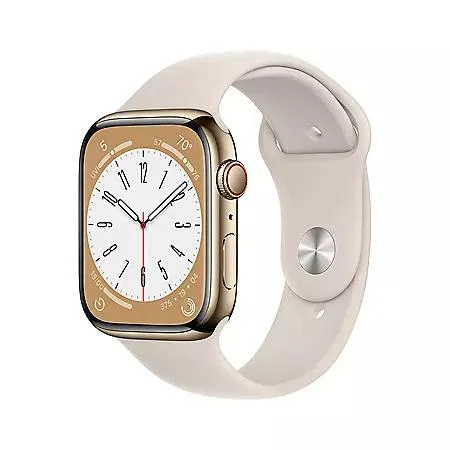 商品Apple|Apple Watch Series 8 GPS + Cellular 45mm Stainless Steel Case with Sport Band (Choose Color and Band Size),价格¥5889,第1张图片