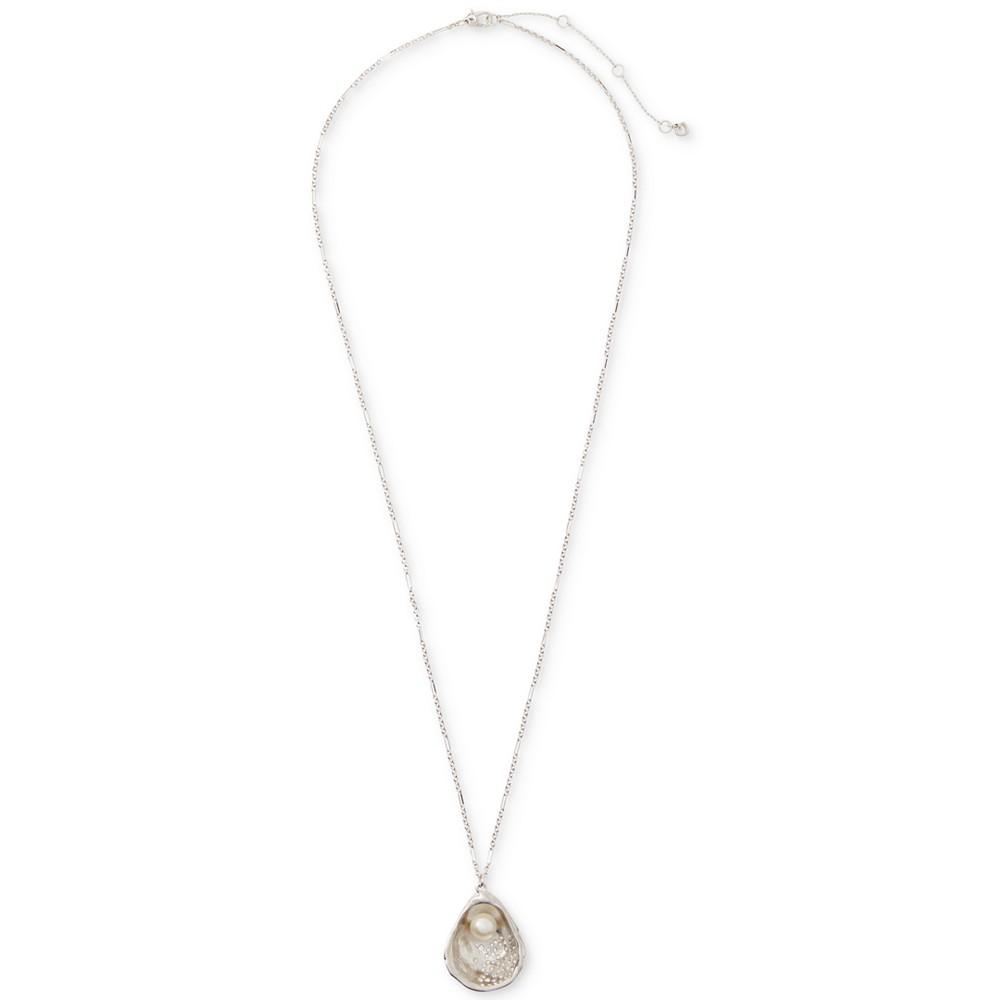 Silver-Tone Imitation Pearl Oyster Pendant Long Necklace, 28" + 3" extender商品第2张图片规格展示