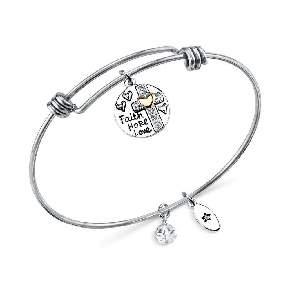 商品Unwritten|Two-Tone Faith Disc Bangle Bracelet in Stainless Steel with Silver Plated,价格¥124,第1张图片