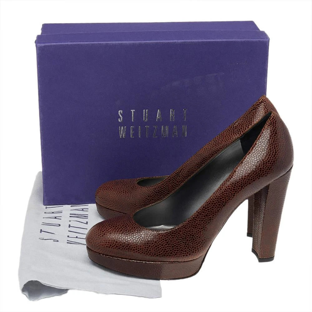 Stuart Weitzman Brown Embossed Leather Platform Pumps Size 41 商品