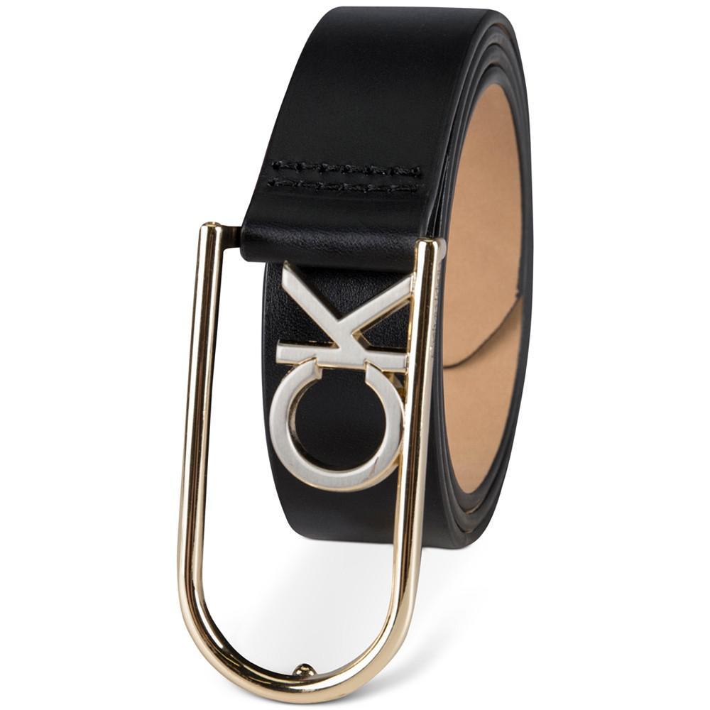 商品Calvin Klein|Two-Tone Monogram Buckle Leather Belt,价格¥163,第4张图片详细描述