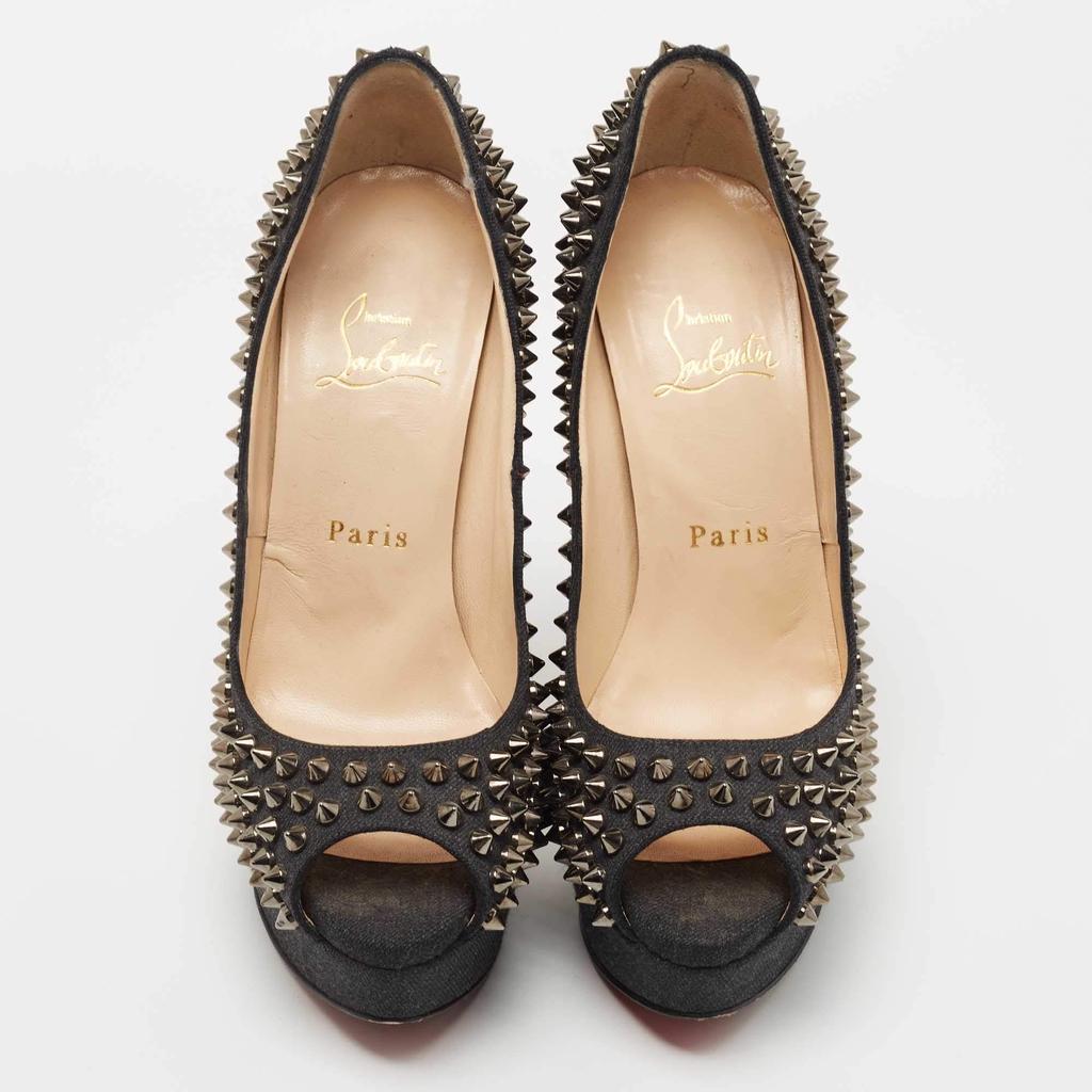 クリスチャンルブタン パンプス36 LADY PEEP デニム CHRISTIAN LOUBOUTIN Denim Lady Peep Spikes 150 Pumps 39 Blue