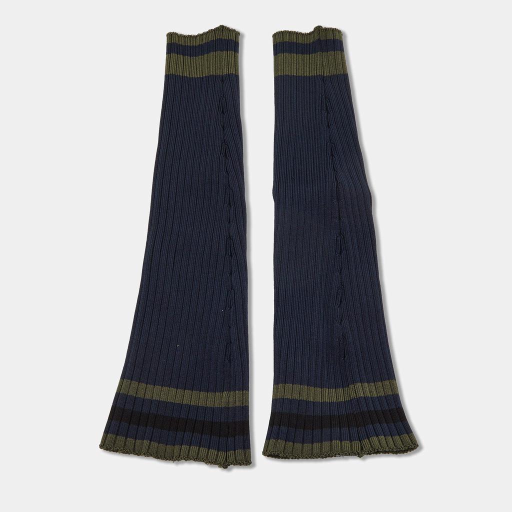 Prada Navy & Green Striped Rib Knit Leg Warmers商品第2张图片规格展示