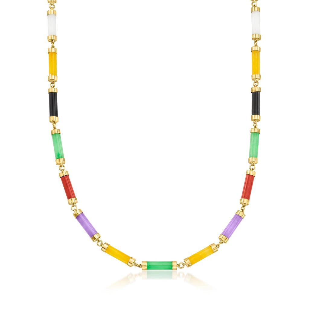 商品Ross-Simons|Ross-Simons Multicolored Jade Cylinder-Link Necklace in 18kt Gold Over Sterling,价格¥2136,第1张图片