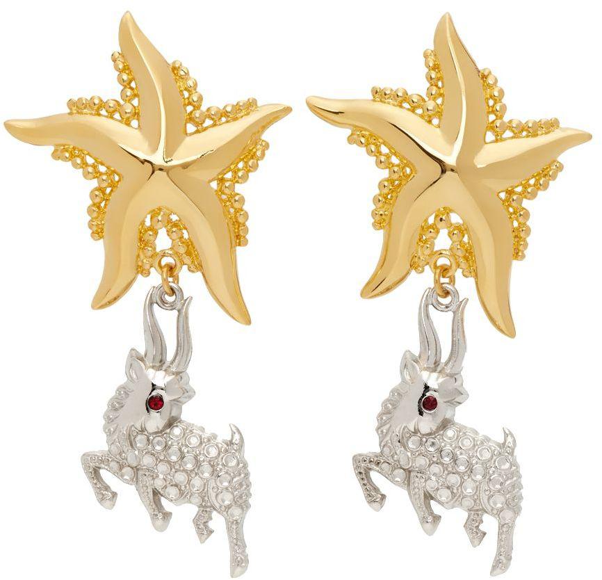 Gold & Silver Starfish & Deer Pendant Earrings商品第1张图片规格展示