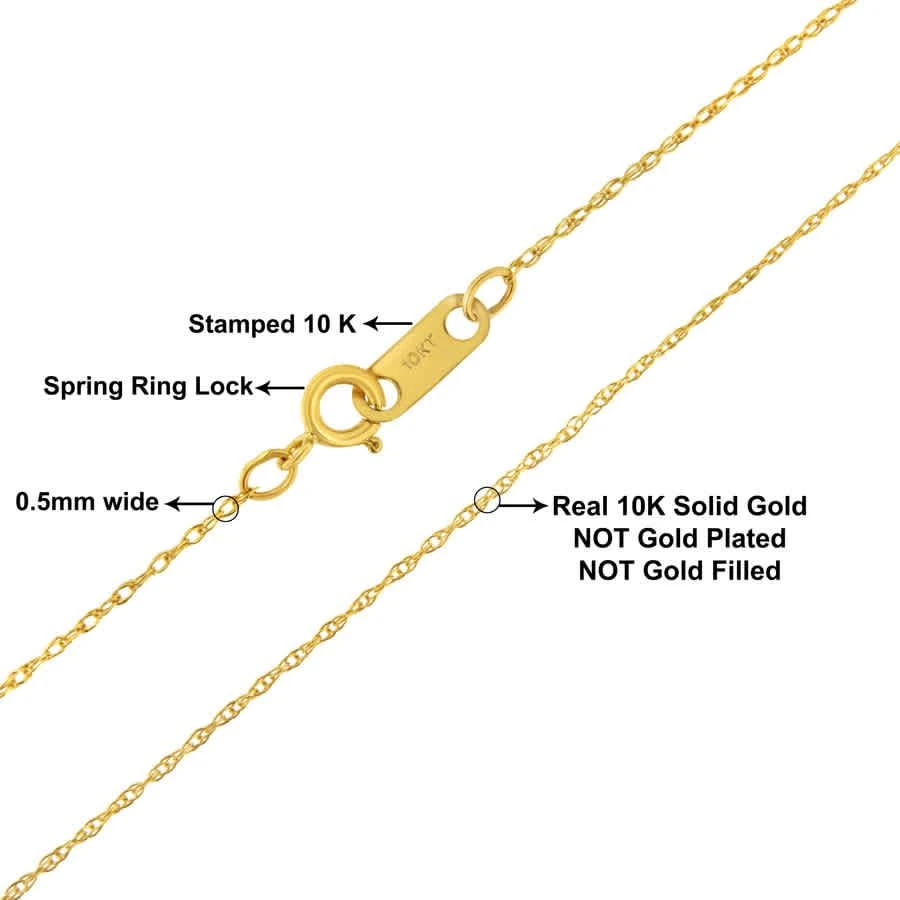 商品Haus Of Brilliance|Solid 10k Yellow Gold 0.5MM Rope Chain Necklace. Unisex Chain - Size 16" Inches,价格¥595,第2张图片详细描述