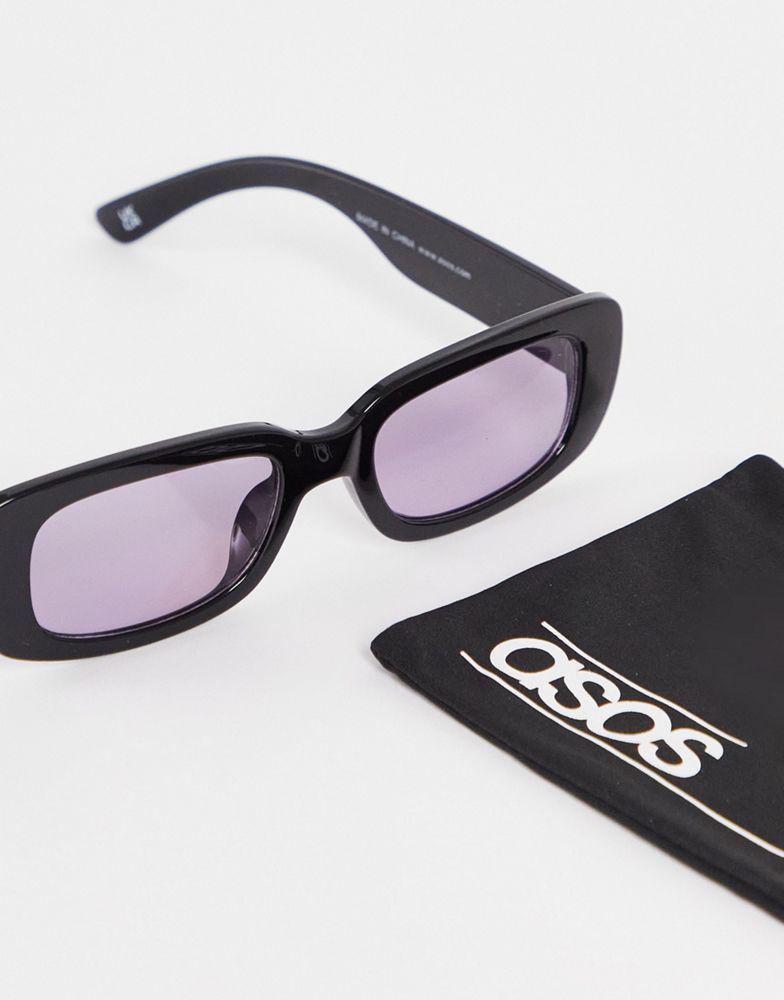 ASOS DESIGN mid rectangle sunglasses with purple lens in black - BLACK商品第4张图片规格展示