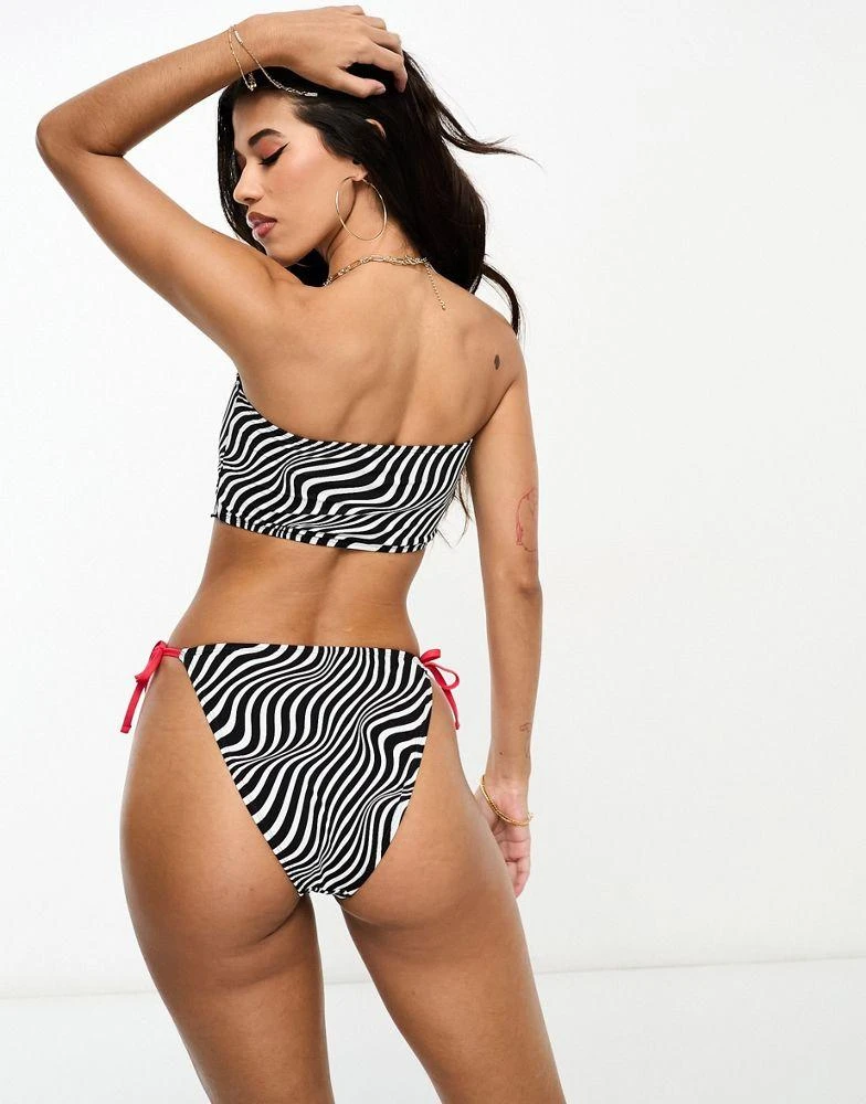 商品Threadbare|Threadbare bandeau bikini set with handkerchief hem and tie side bottoms in zebra print,价格¥108,第4张图片详细描述