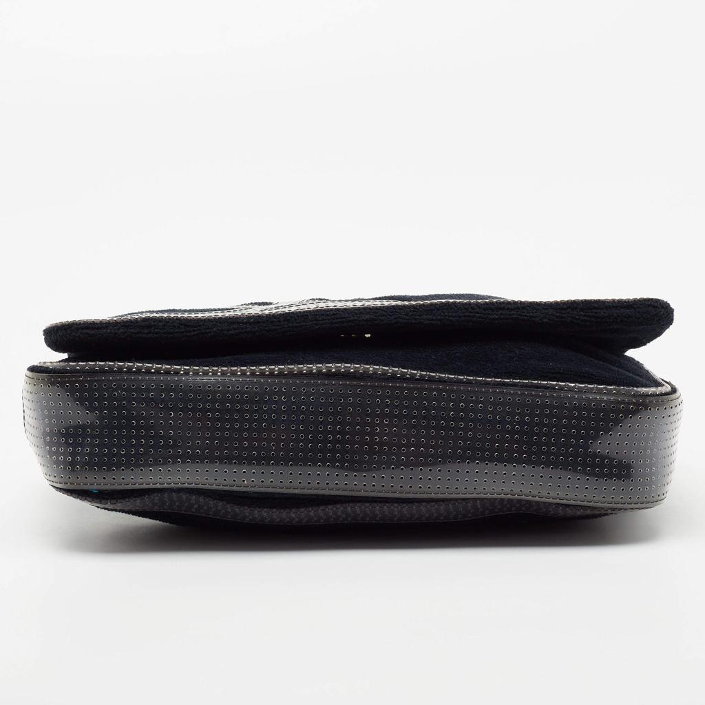 Chanel Black/Grey Corduroy And Patent Leather Cambon Shoulder Bag商品第6张图片规格展示