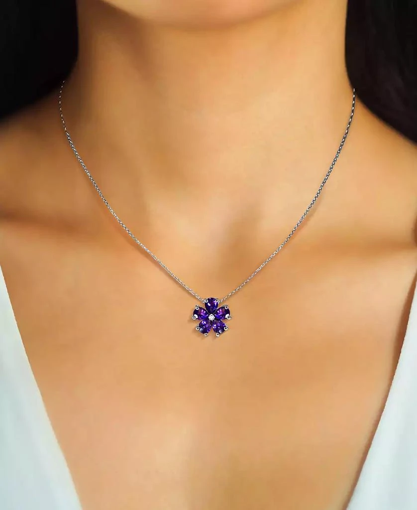 商品Macy's|Amethyst (3-1/4 ct. t.w.) & Diamond Accent Flower 18" Pendant Necklace in Sterling Silver (Also Available in White Sapphire & Multi Gemstone),价格¥835,第2张图片详细描述