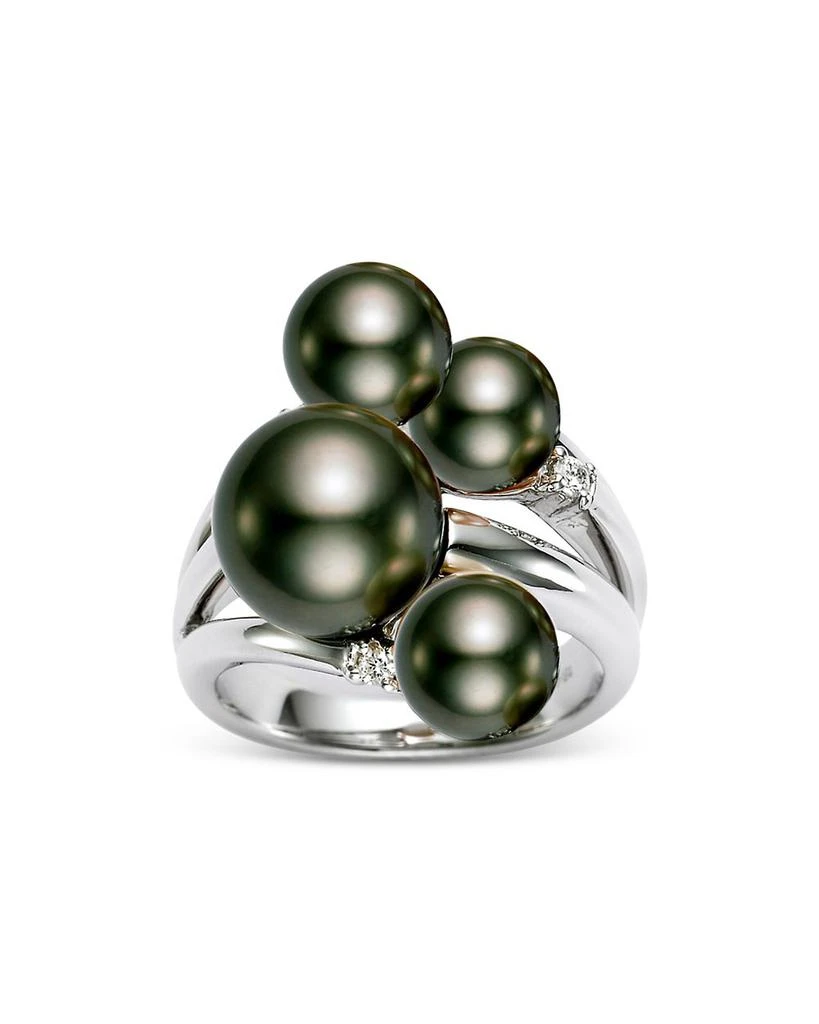 商品Mastoloni|18K White Gold Tahitian Cultured Pearl & Diamond Cluster Ring,价格¥23919,第1张图片详细描述