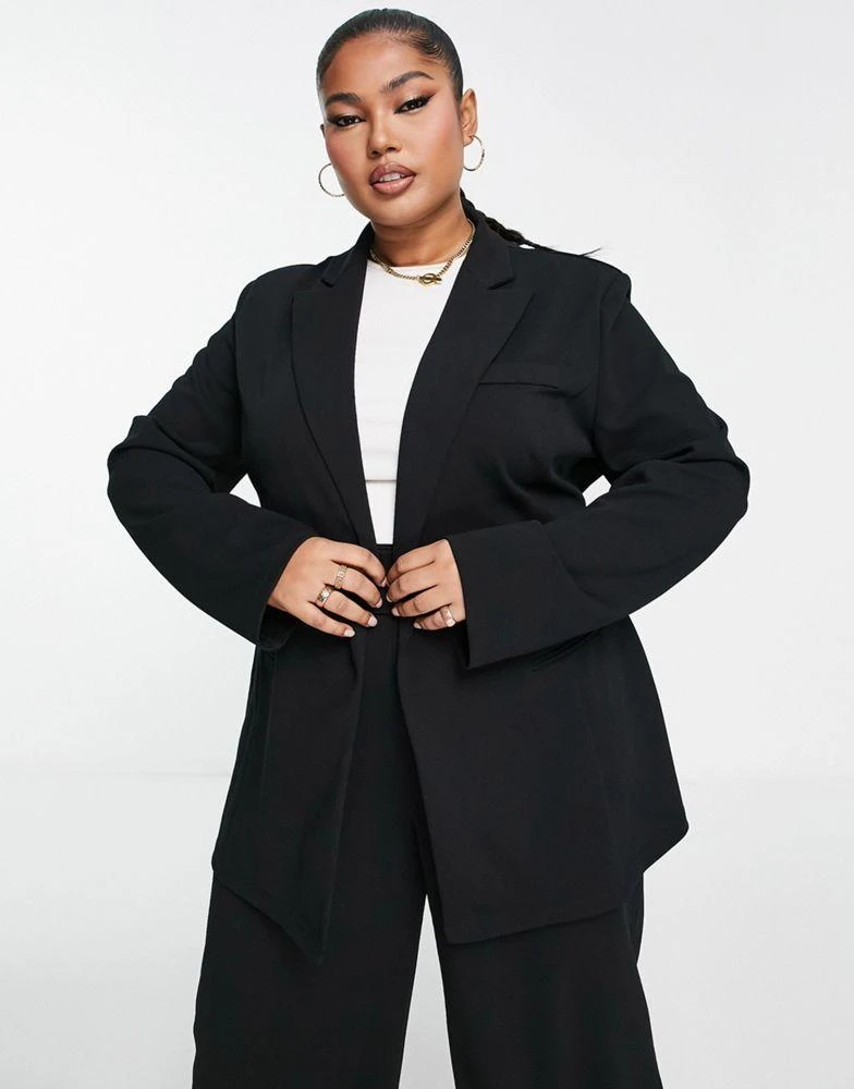 商品ASOS|ASOS DESIGN Curve jersey belted suit blazer in black,价格¥250,第1张图片