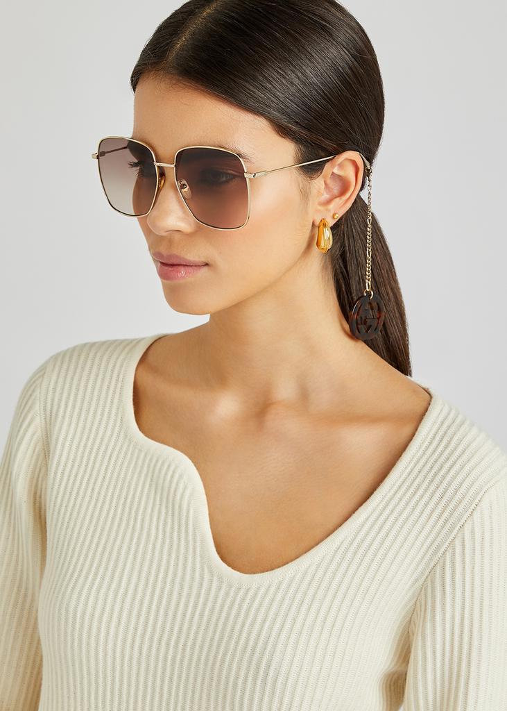 Gold-tone oversized square-frame sunglasses商品第4张图片规格展示