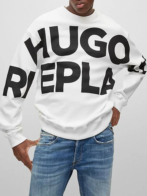 商品Hugo Boss|HUGO | REPLAY organic-cotton sweatshirt with oversize capsule logo print,价格¥772,第4张图片详细描述