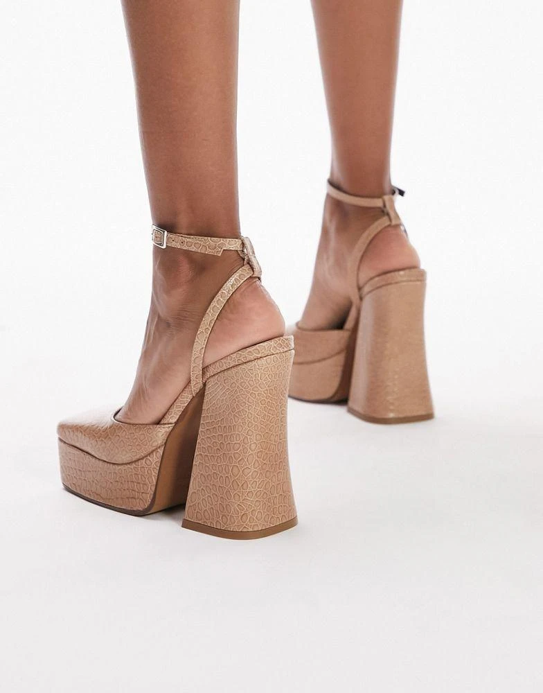 商品Topshop|Topshop Sapphire premium leather two part platform in neutral,价格¥170,第3张图片详细描述