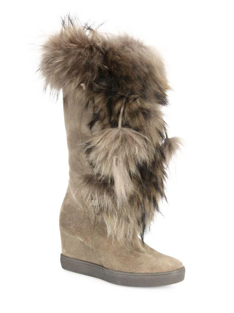 商品Aquatalia|Colette Suede, Raccoon Fur & Shearling Wedge Boots,价格¥4499,第1张图片