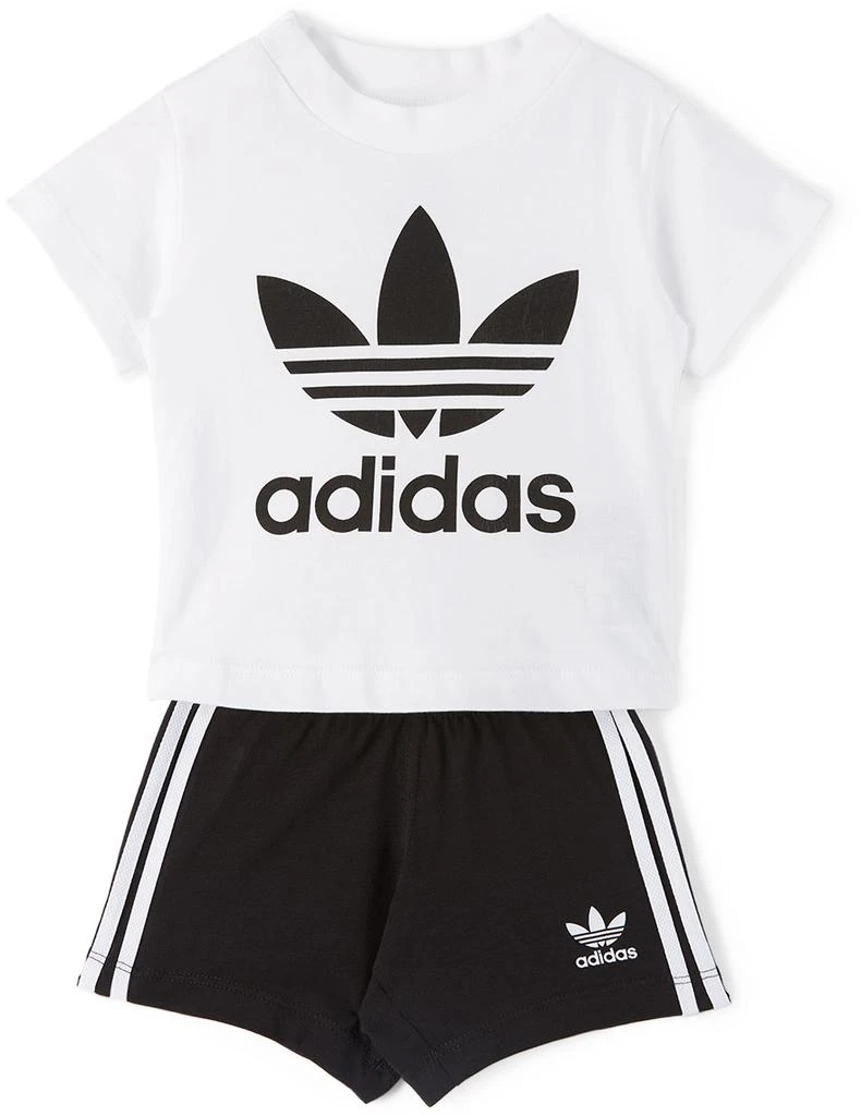 adidas Kids Baby White & Black Trefoil T-Shirt & Shorts Set 1