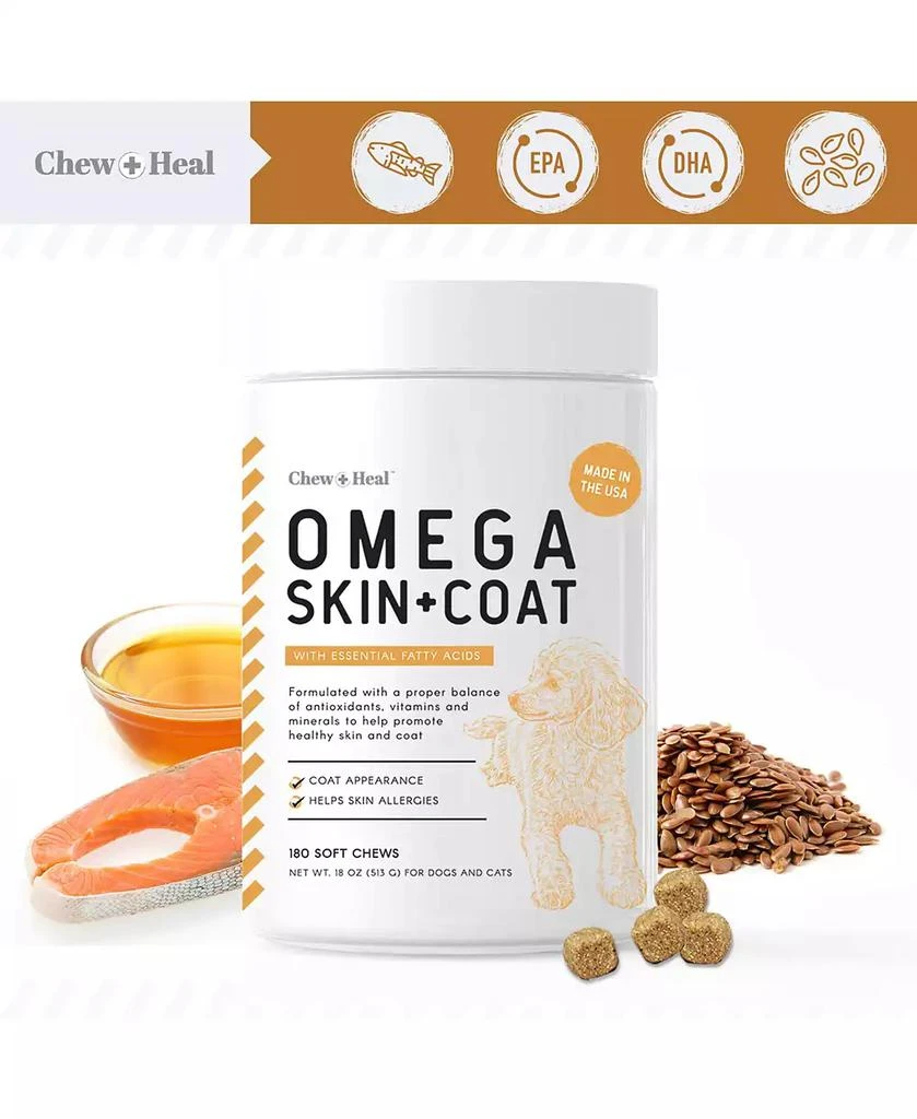 商品Chew + Heal|Omega Skin + Coat Fish Oil Supplement for Dogs - 360 Delicious Chews,价格¥350,第2张图片详细描述