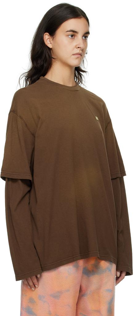 Brown Layered Long Sleeve T-Shirt商品第2张图片规格展示