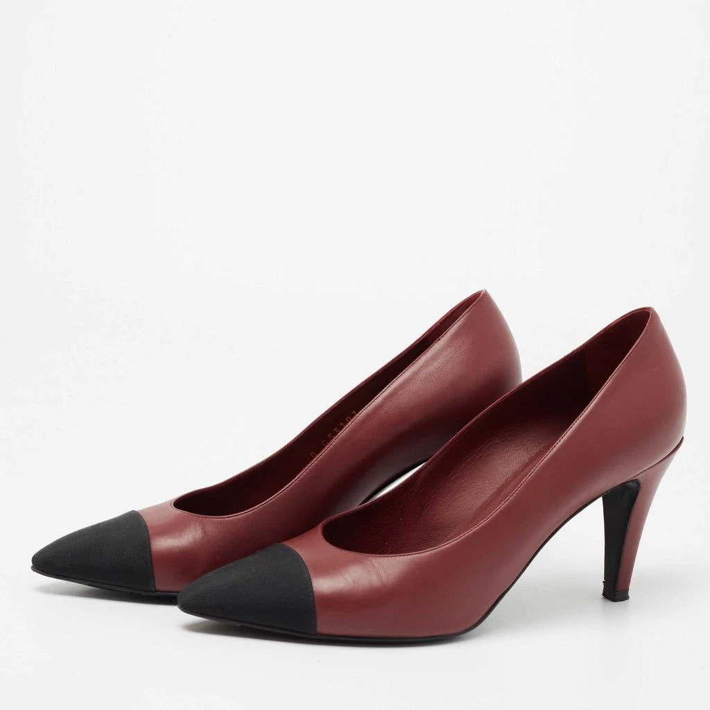 商品[二手商品] Chanel|Chanel Burgundy/Black Leather And Canvas Cap Toe Pointed Toe Pumps Size 40,价格¥2135,第2张图片详细描述