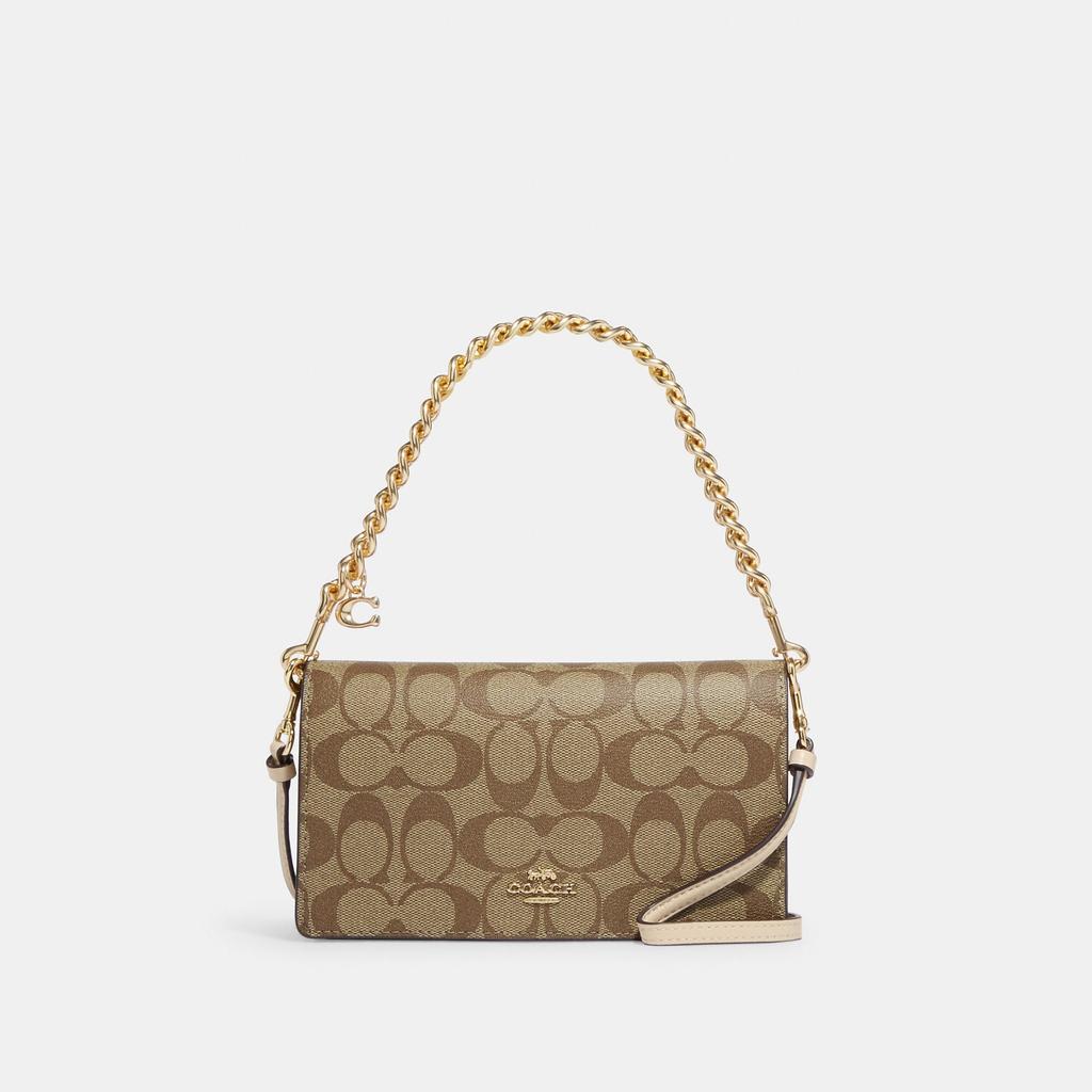 Coach Outlet Anna Foldover Clutch Crossbody In Signature Canvas With Chunky Chain商品第1张图片规格展示