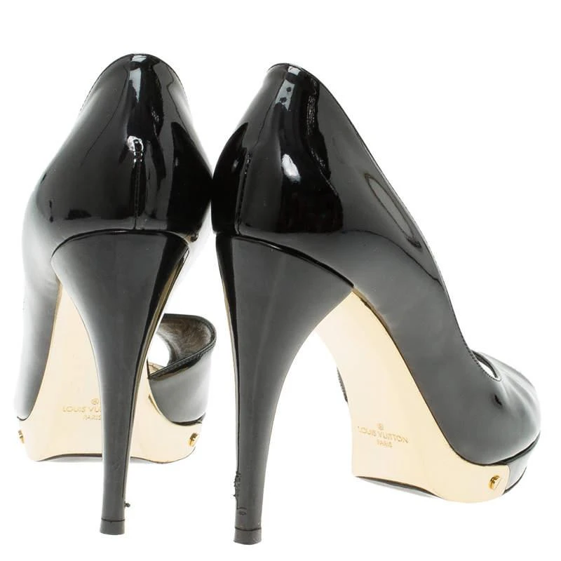 商品[二手商品] Louis Vuitton|Louis Vuitton Black Patent Peep Toe D'Orsay Pumps Size 36.5,价格¥3427,第5张图片详细描述