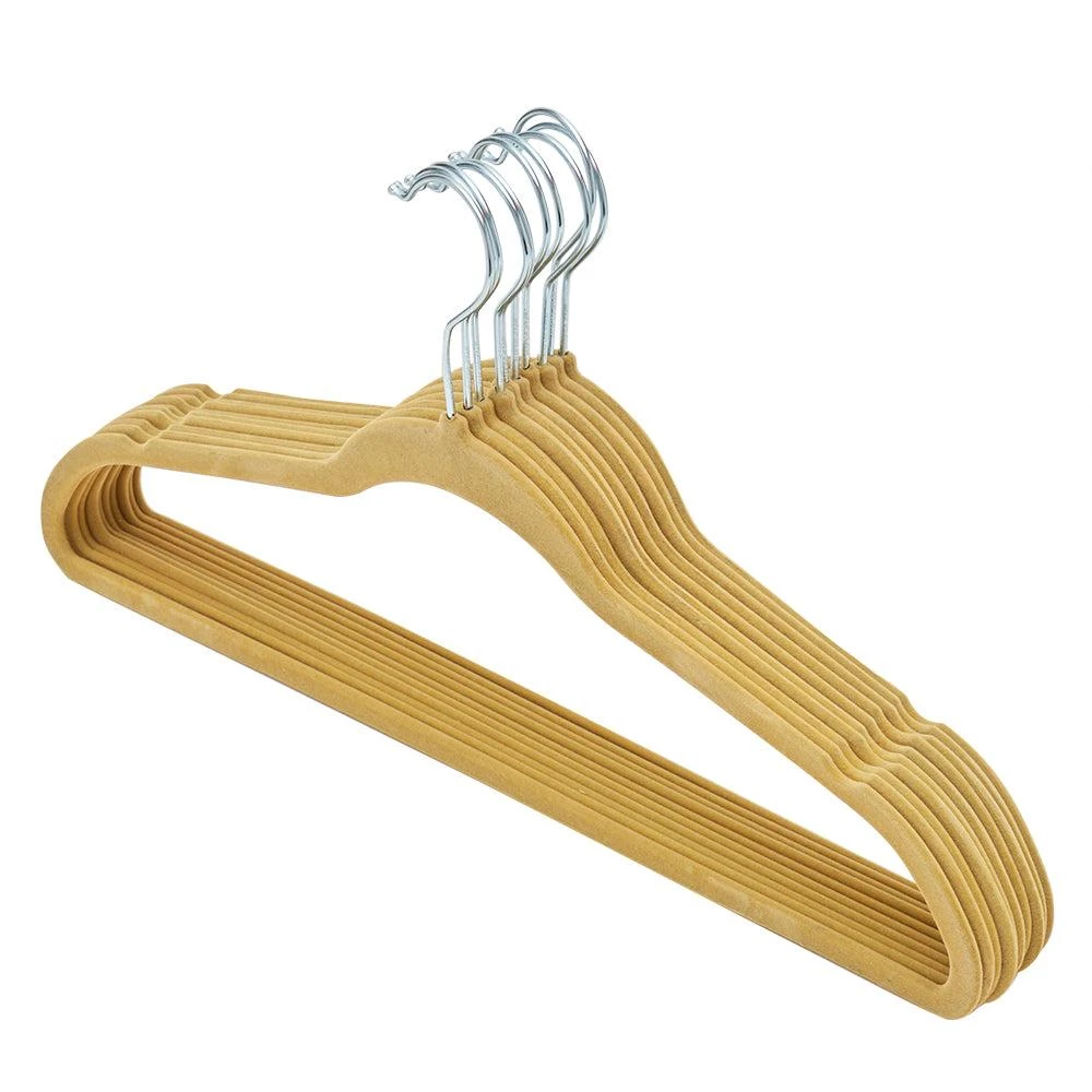 商品Home Basics|Home Basics Slip-Proof Snag-Free Ultra Slim Velvet Hanger with Rotating Steel Hook,  (Pack of 10), Camel,价格¥115,第1张图片