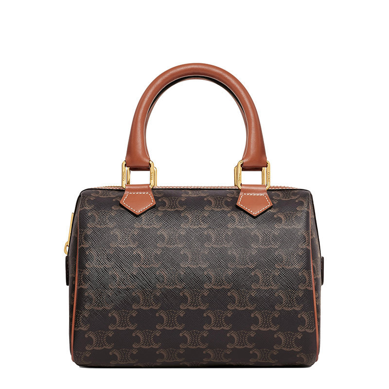 商品Celine|【预售3-7天】CELINE/赛琳 21秋冬新款BOSTON系列 女士小号经典凯旋老花帆布棕褐色皮革饰边手提单肩波士顿包197582CAS.04LU,价格¥11631,第1张图片