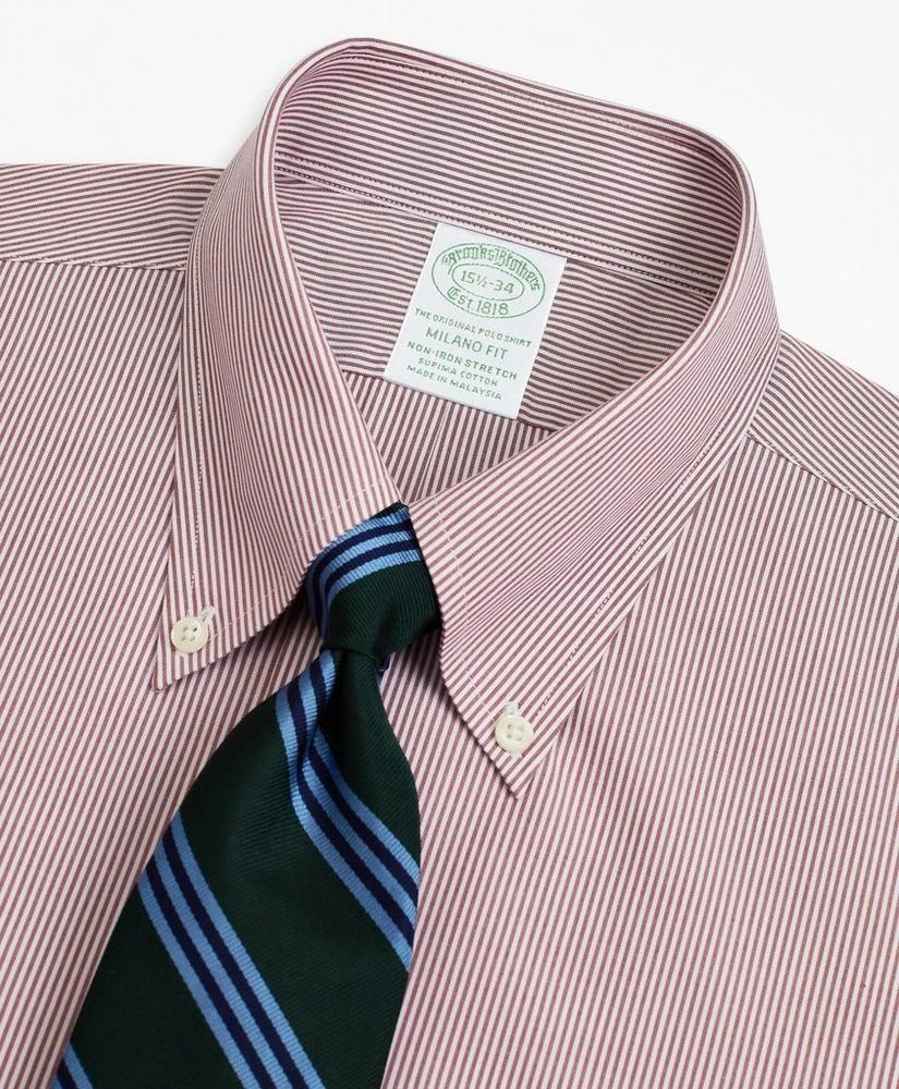 商品Brooks Brothers|Stretch Milano Slim-Fit Dress Shirt, Non-Iron Poplin Button-Down Collar Fine Stripe,价格¥412,第2张图片详细描述