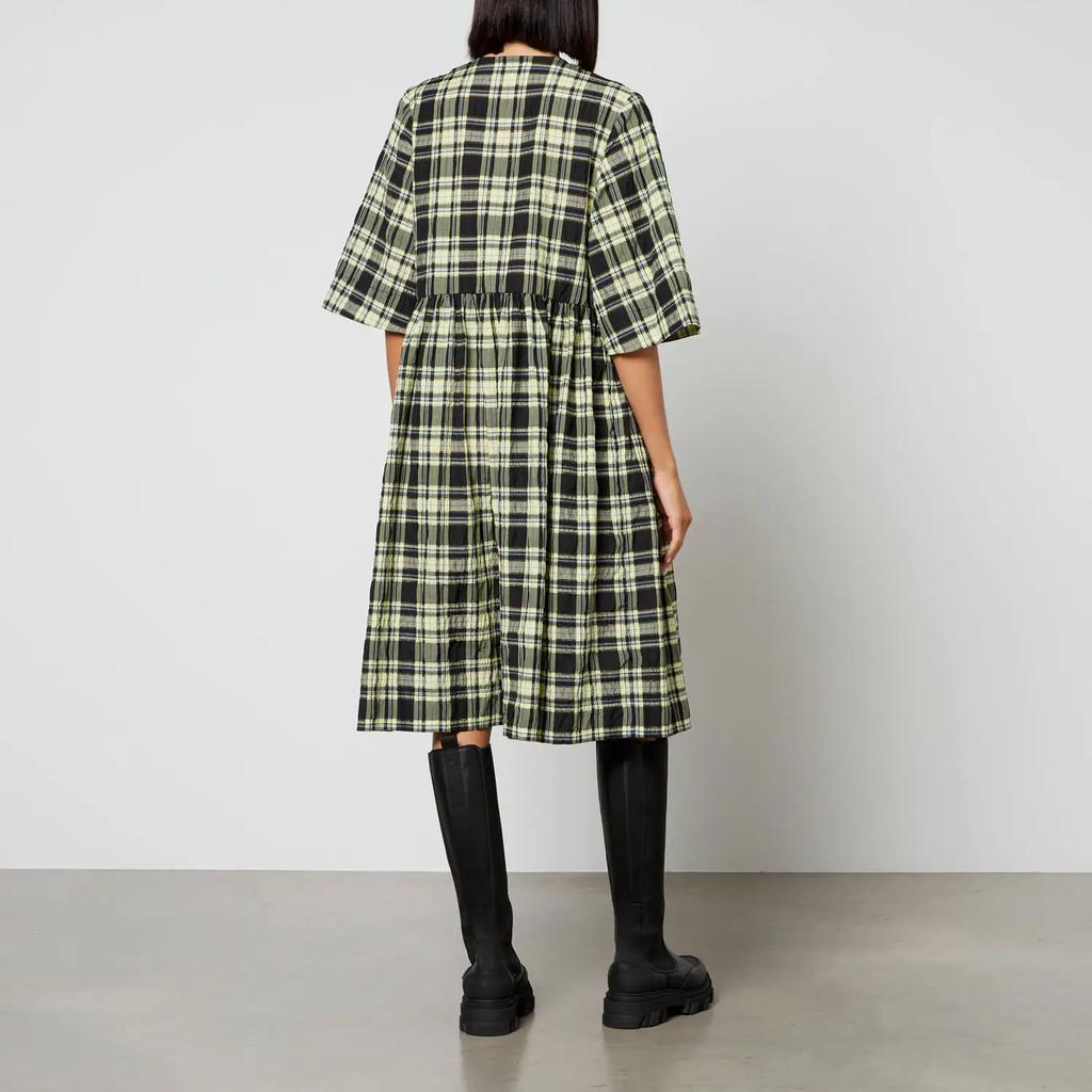 商品Ganni|Ganni Check Organic Cotton-Blend Seersucker Wrap Dress,价格¥1752,第4张图片详细描述